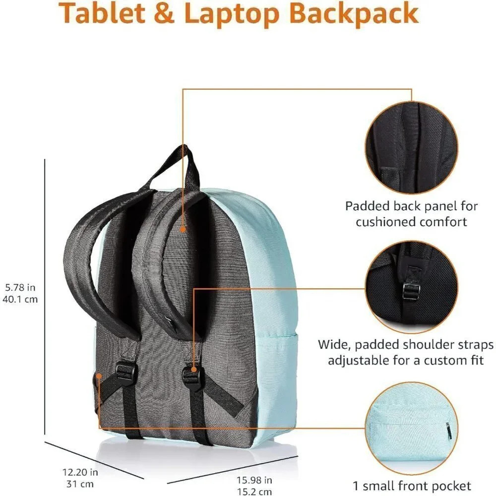 Amazon Basics Classic  School Backpack - Aqua - Picture 4 of 6
